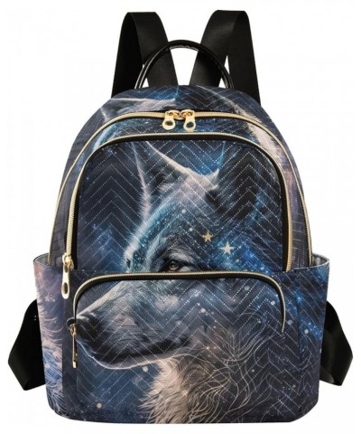 Women's Small Fashion Backpack Galaxy Wolf Print Ladies Travel Daypack Aesthetic Shoulder Bag 10.2×5.1×12.5 IN $14.72 Backpacks