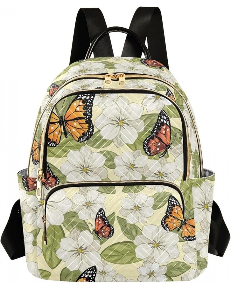 White Flower Butterfly Women's Backpack Purse Causal Daypack Work Travel College Business Trip Bag Shoulder Bag Small $17.99 ...