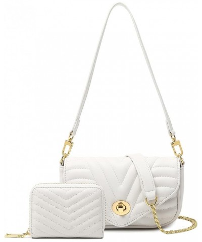 Quilted Crossbody Bags for women Designer Shoulder Handbags Small Purse D1-white $9.90 Totes