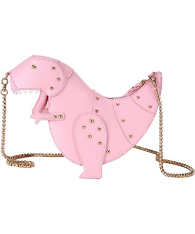 Dinosaur Shaped Shoulder Handbag PU Leather Rivet Purses Crossbody Bag for Girl Animal Novelty Purse Pink $13.58 Shoulder Bags