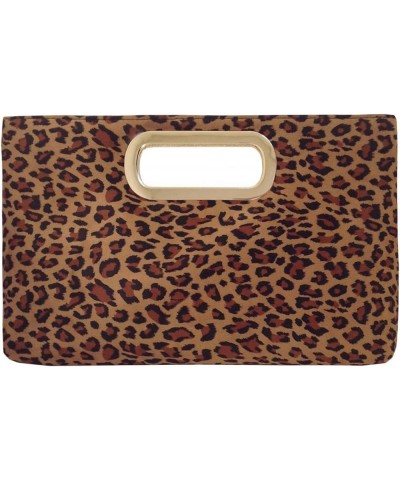 Faux Suede Top Handle Small Leopard Clutch Tan $22.92 Clutches