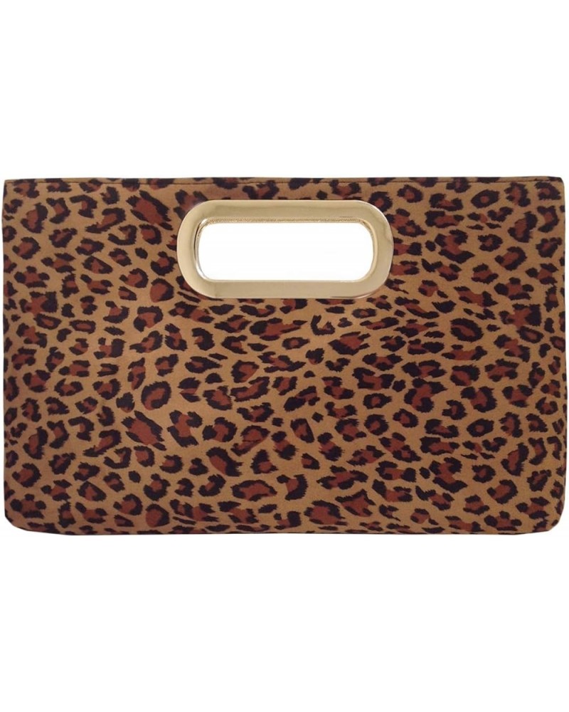 Faux Suede Top Handle Small Leopard Clutch Tan $22.92 Clutches