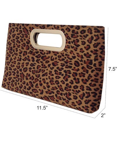 Faux Suede Top Handle Small Leopard Clutch Tan $22.92 Clutches