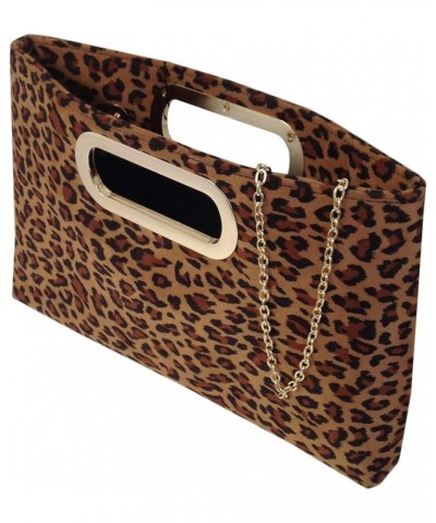 Faux Suede Top Handle Small Leopard Clutch Tan $22.92 Clutches