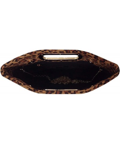 Faux Suede Top Handle Small Leopard Clutch Tan $22.92 Clutches