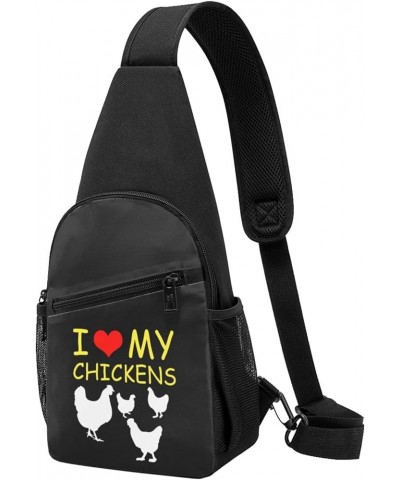 I Love My Chickens Chest Bag Shoulder Bags Crossbody Bag Chest Pocket Black Black $23.11 Crossbody Bags