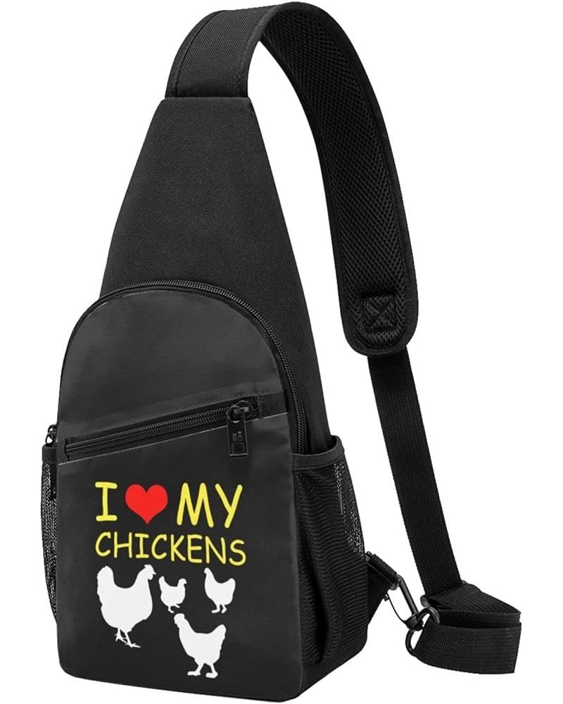 I Love My Chickens Chest Bag Shoulder Bags Crossbody Bag Chest Pocket Black Black $23.11 Crossbody Bags