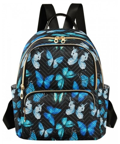 Blue Butterfly Black Women Backpack Purse Ladies Fashion Shoulder Bag Daypack Travel Bag 7.5L Small $17.66 Backpacks