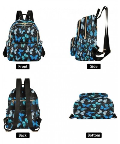 Blue Butterfly Black Women Backpack Purse Ladies Fashion Shoulder Bag Daypack Travel Bag 7.5L Small $17.66 Backpacks