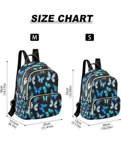 Blue Butterfly Black Women Backpack Purse Ladies Fashion Shoulder Bag Daypack Travel Bag 7.5L Small $17.66 Backpacks