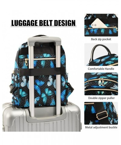 Blue Butterfly Black Women Backpack Purse Ladies Fashion Shoulder Bag Daypack Travel Bag 7.5L Small $17.66 Backpacks