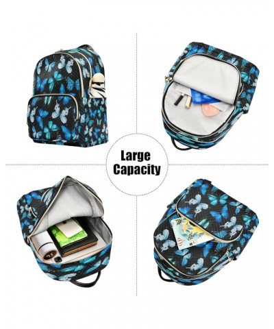 Blue Butterfly Black Women Backpack Purse Ladies Fashion Shoulder Bag Daypack Travel Bag 7.5L Small $17.66 Backpacks