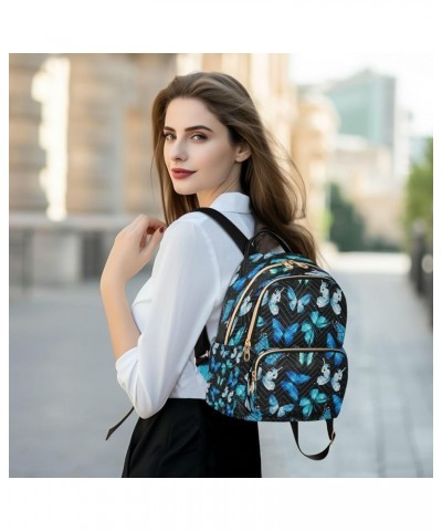 Blue Butterfly Black Women Backpack Purse Ladies Fashion Shoulder Bag Daypack Travel Bag 7.5L Small $17.66 Backpacks