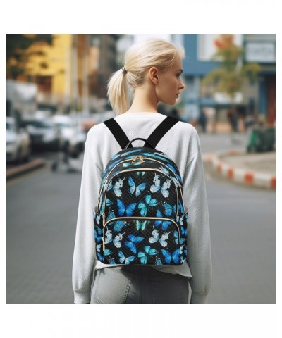 Blue Butterfly Black Women Backpack Purse Ladies Fashion Shoulder Bag Daypack Travel Bag 7.5L Small $17.66 Backpacks