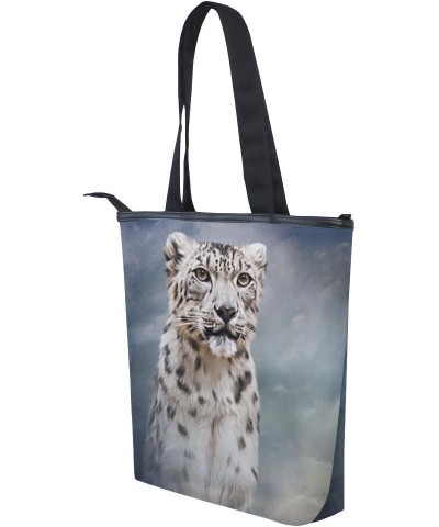 Tote Canvas Shoulder Bag Drawing Snow Leopard Womens Handbag $11.52 Shoulder Bags