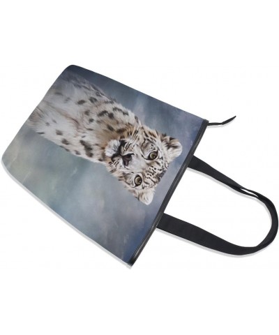 Tote Canvas Shoulder Bag Drawing Snow Leopard Womens Handbag $11.52 Shoulder Bags