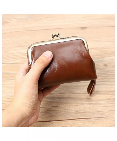 Wallets for Women Cowhide Blocking Card Holder 2 in 1 Organizer Ladies Clutch Kiss Lock Purse Yellow Coffee $32.80 Totes