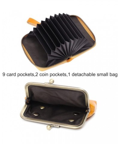 Wallets for Women Cowhide Blocking Card Holder 2 in 1 Organizer Ladies Clutch Kiss Lock Purse Yellow Coffee $32.80 Totes