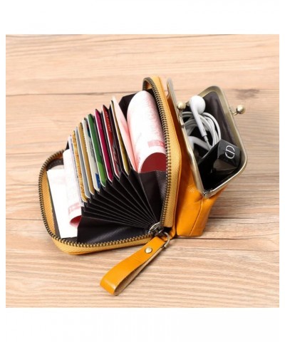 Wallets for Women Cowhide Blocking Card Holder 2 in 1 Organizer Ladies Clutch Kiss Lock Purse Yellow Coffee $32.80 Totes