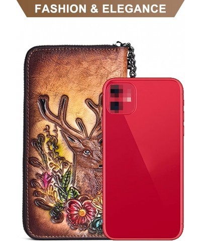 Women's Vintage Genuine Leather Long Purses Deer Head Embossing Clutch Wallet Large Capacity Card Holder Red $24.79 Wallets