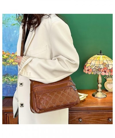 Crossbody Bag for Women Leather Shoulder Handbag Multi-Pockets Top Handle Satchel Tote Purse for Work Travel Dating Brown $21...