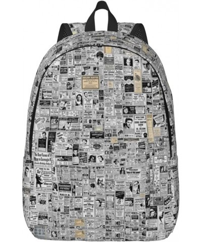 Newspaper Print Unisex Canvas Backpack Cute Backpack For Travel Sports Casual Aesthetic Backpack Black Small $21.56 Backpacks