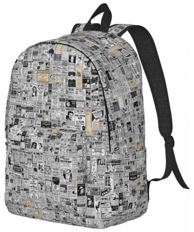 Newspaper Print Unisex Canvas Backpack Cute Backpack For Travel Sports Casual Aesthetic Backpack Black Small $21.56 Backpacks