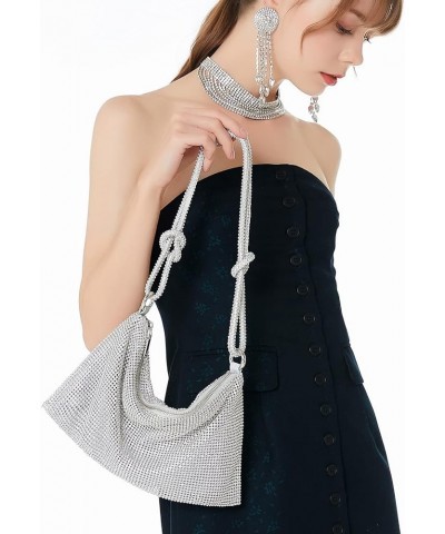 Rhinestone Purse Top Handle Mesh Bag Crossbody bag Purse Clutch Purses for Women Gift Silver-1 $21.00 Evening Bags