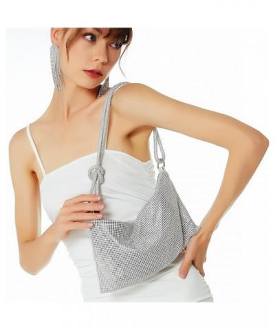 Rhinestone Purse Top Handle Mesh Bag Crossbody bag Purse Clutch Purses for Women Gift Silver-1 $21.00 Evening Bags