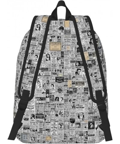 Newspaper Print Unisex Canvas Backpack Cute Backpack For Travel Sports Casual Aesthetic Backpack Black Small $21.56 Backpacks