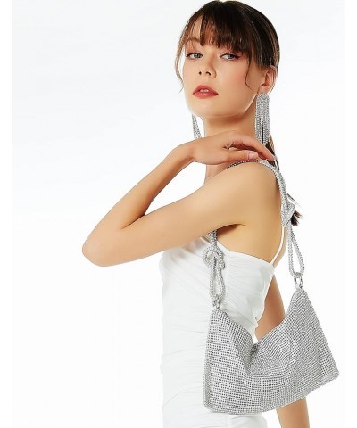 Rhinestone Purse Top Handle Mesh Bag Crossbody bag Purse Clutch Purses for Women Gift Silver-1 $21.00 Evening Bags