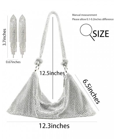 Rhinestone Purse Top Handle Mesh Bag Crossbody bag Purse Clutch Purses for Women Gift Silver-1 $21.00 Evening Bags