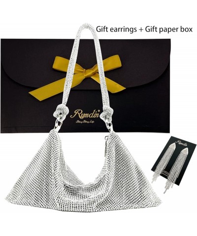 Rhinestone Purse Top Handle Mesh Bag Crossbody bag Purse Clutch Purses for Women Gift Silver-1 $21.00 Evening Bags