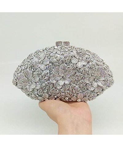 Dazzling Crystal Flower Women Crystal Clutch Evening Bag Wedding Party Diamond Handbag and Purse (Purple with Silver) Silver ...