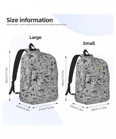 Newspaper Print Unisex Canvas Backpack Cute Backpack For Travel Sports Casual Aesthetic Backpack Black Small $21.56 Backpacks