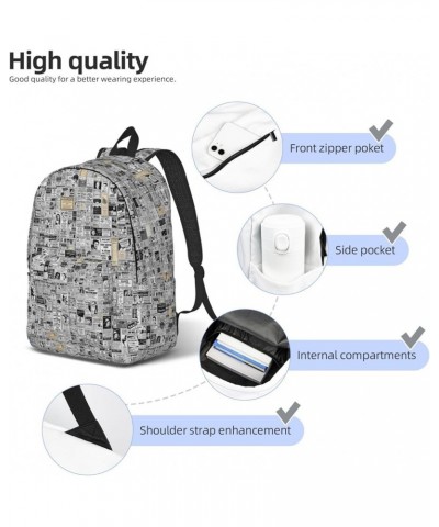 Newspaper Print Unisex Canvas Backpack Cute Backpack For Travel Sports Casual Aesthetic Backpack Black Small $21.56 Backpacks