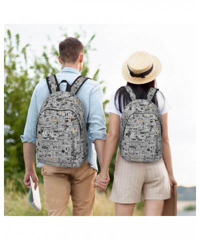 Newspaper Print Unisex Canvas Backpack Cute Backpack For Travel Sports Casual Aesthetic Backpack Black Small $21.56 Backpacks