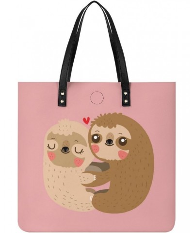 Sloth Love Hug Women's Tote Bag PU Leather Handbag Shoulder Purse Fashion Top-Handle Bags $18.55 Totes