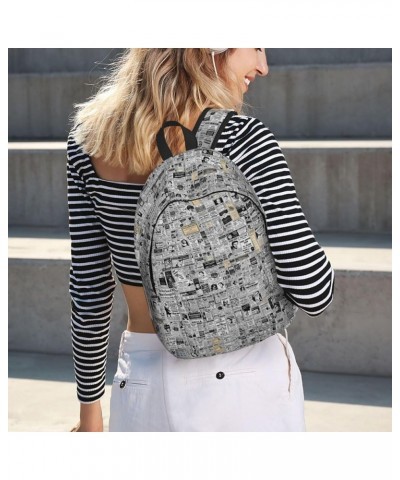 Newspaper Print Unisex Canvas Backpack Cute Backpack For Travel Sports Casual Aesthetic Backpack Black Small $21.56 Backpacks