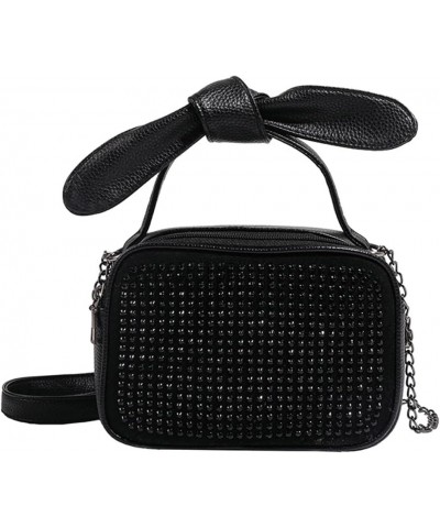 Hobo Bag for Women PU Leather Shoulder Crossbody Bag Purse Handbag Fashion Bow Totes Bright Diamonds Satchels Black $13.00 Totes