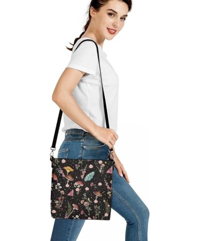 Women's Leather Handbags Purse with Buckle Large Capacity Crossbody Bags Cottagecore Mushroom Snail Ferns Flower Moth Butterf...