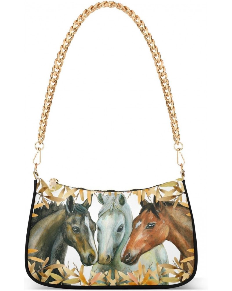 Horses Shoulder Bag for Women Fabric Crescent Handbag with Zipper Chain Clutch Purses for Travel Party Concert Teen Girls $13...