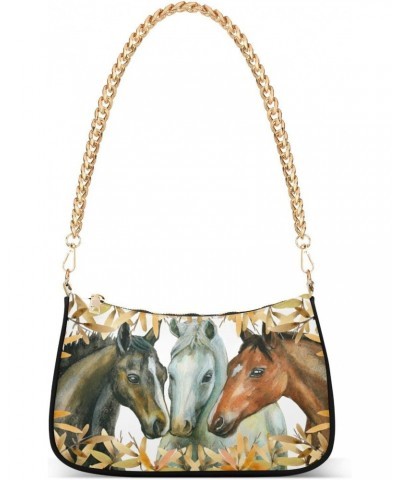 Horses Shoulder Bag for Women Fabric Crescent Handbag with Zipper Chain Clutch Purses for Travel Party Concert Teen Girls $13...