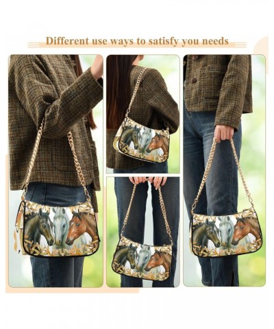 Horses Shoulder Bag for Women Fabric Crescent Handbag with Zipper Chain Clutch Purses for Travel Party Concert Teen Girls $13...