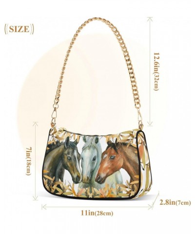 Horses Shoulder Bag for Women Fabric Crescent Handbag with Zipper Chain Clutch Purses for Travel Party Concert Teen Girls $13...