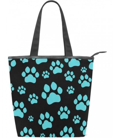 Tote Bag Paw Pattern Canvas Zippered Tote Handbag for Women with 2 Interior Pockets $11.04 Totes