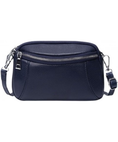 Genuine Leather Phone Bag for Women Zipper Crossbody Purse Wallet Small Handbag Phone Pouch Dk Blue $17.81 Crossbody Bags