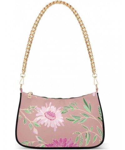 Pink Flowers Handbags Shoulder Bag Womens Tote Chain Bag Satchel Bags for Women $15.59 Satchels