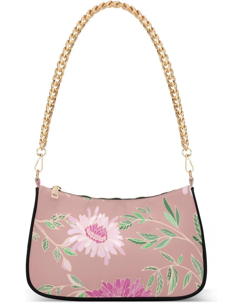 Pink Flowers Handbags Shoulder Bag Womens Tote Chain Bag Satchel Bags for Women $15.59 Satchels