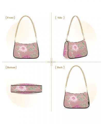 Pink Flowers Handbags Shoulder Bag Womens Tote Chain Bag Satchel Bags for Women $15.59 Satchels